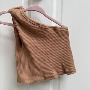 NWOT Brown 3T Girls Asymmetrical Ribbed Brown Crop Sleeveless Tank Top Blouse